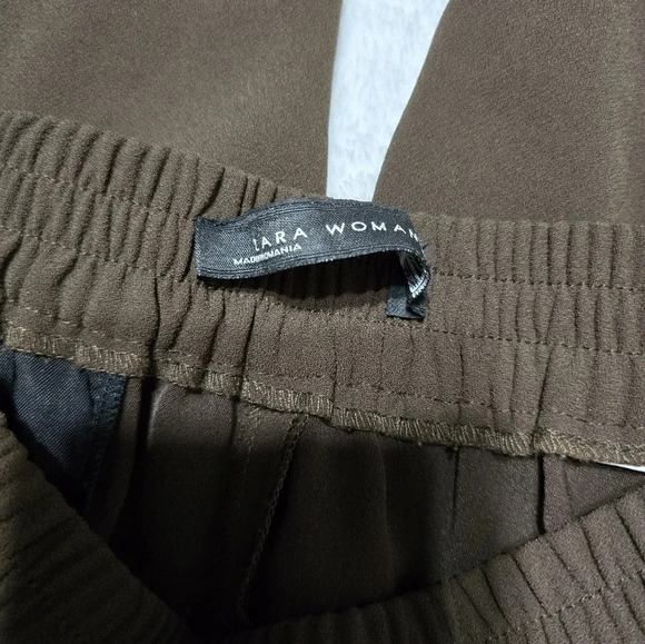 Zara Woman Relaxed Fit Pull On Joggers, Brown Olive w/Black Tuxedo Stripe, EUC! - Picture 4 of 7